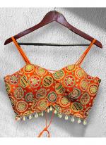 Pure Soft Chinnon Orange Navratri Wear Embroidery Work Readymade Blouse